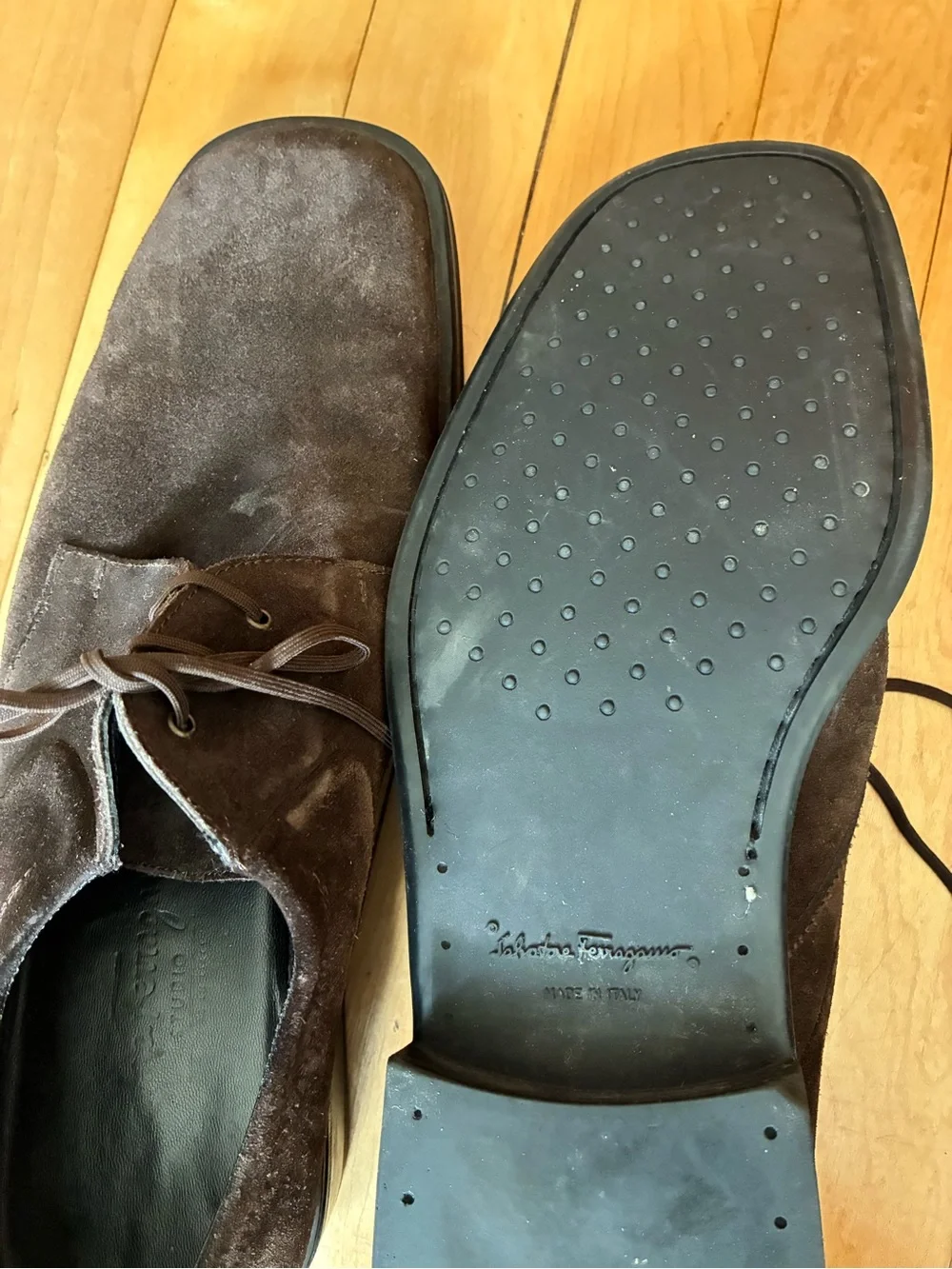Salvatore Ferragamo Dark Brown Suede Derby Shoes